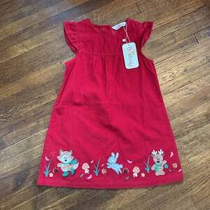 4T Beautiful Red Embroidered Corduroy Dress